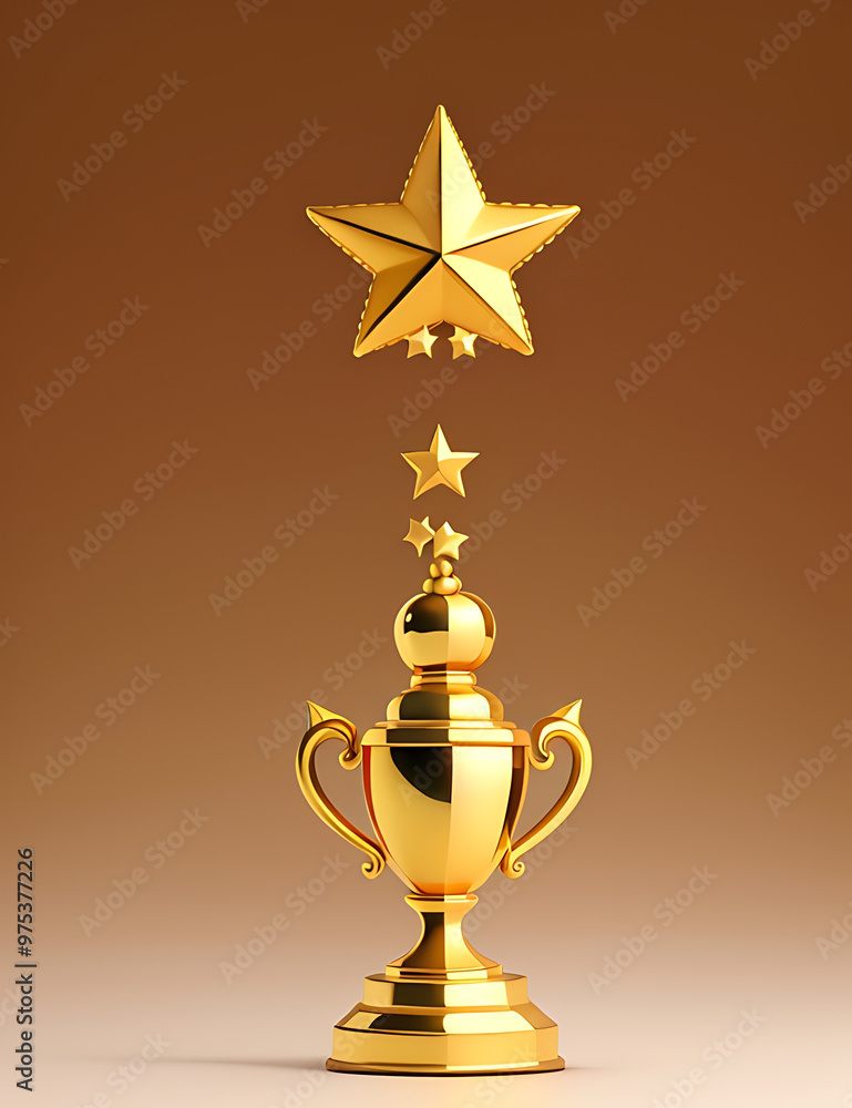 A simple golden trophy with a star on top, isolated on a plain background. Perfect for achievement designs, award branding, or recognition mockups A simple golden trophy with a star on top, isolated on a plain background. Perfect for achievement designs, award branding, or recognition mockups