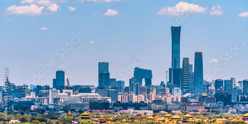 High view scenery of Beijing International Trade CBD and the Forbidden City in China	 photo