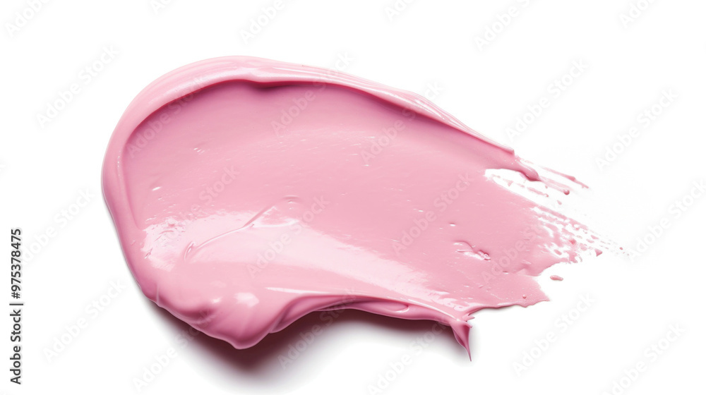Close-up of a single creamy smooth pink smear of heavy makeup or paint isolated on white background Close-up of a single creamy smooth pink smear of heavy makeup or paint isolated on white background