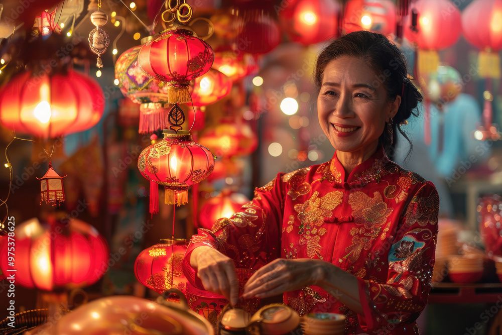 In the evening, Chinese New Year, young women on the streets In the evening, Chinese New Year, young women on the streets