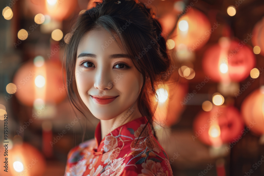 In the evening, Chinese New Year, young women on the streets In the evening, Chinese New Year, young women on the streets