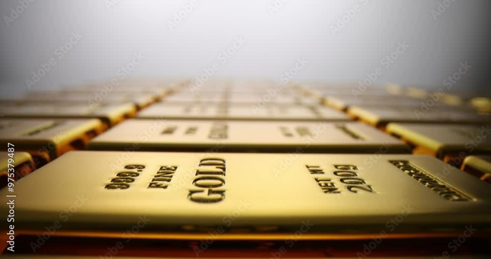 Large quantity of gold bars with luxurious shine and smooth surfaces. Impressive collection of gold ingots meticulously arranged in secure vault Large quantity of gold bars with luxurious shine and smooth surfaces. Impressive collection of gold ingots meticulously arranged in secure vault
