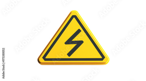 Yellow sign triangular high voltage on transparent background