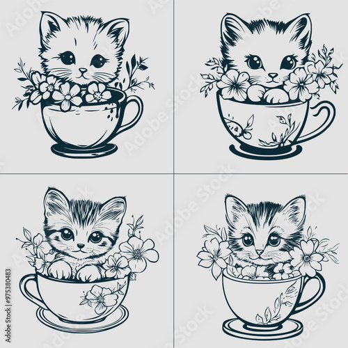 Kitten Svg, Kitten in cup Svg, Cute kitten svg, cat svg, shy Kitten Clipart, adorable Cat Svg for Fleece, Shirt, Towel, Cutfile png Pdf jpg