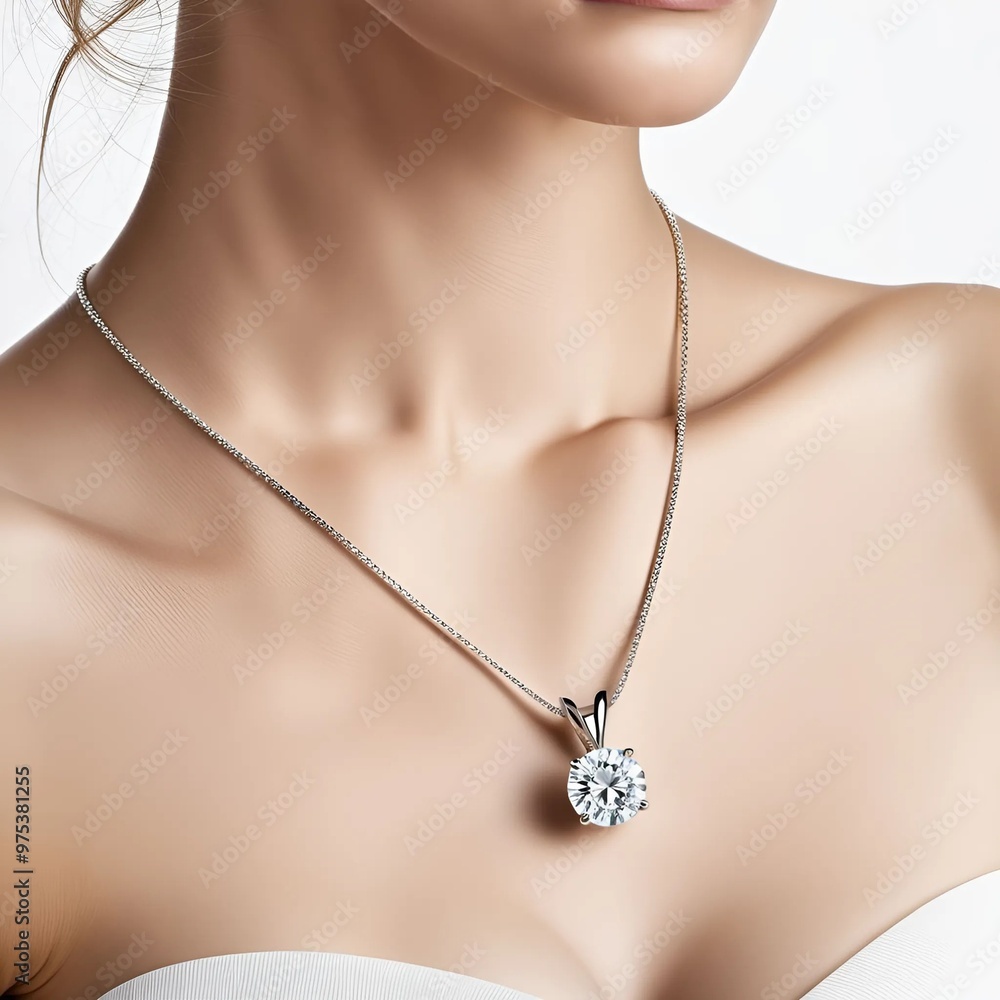 silver chain with a pendant on a woman's neck silver chain with a pendant on a woman's neck