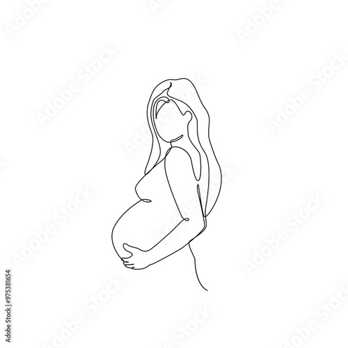 continuous one line drawing of happy pregnant woman editable hand drawn line art vector design. vector illustrations