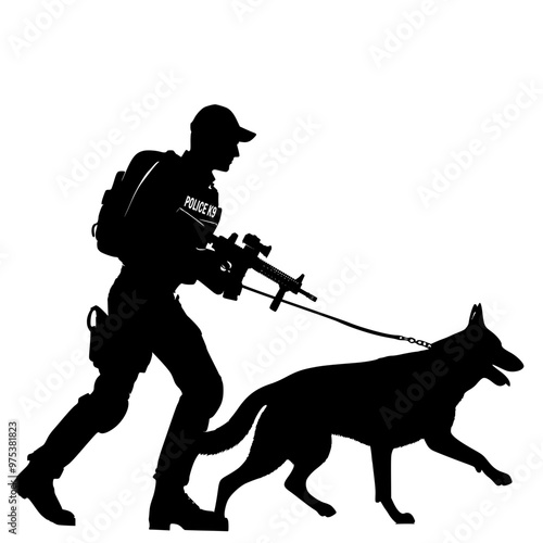Silhouette policeman with dog, K9 Police  