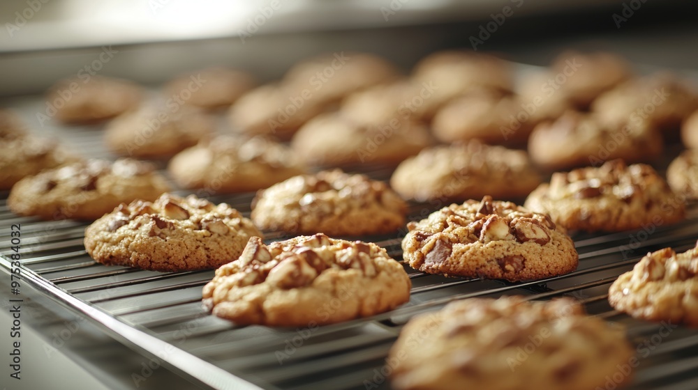 Freshly Baked Chocolate Chip Cookies on Cooling Rack