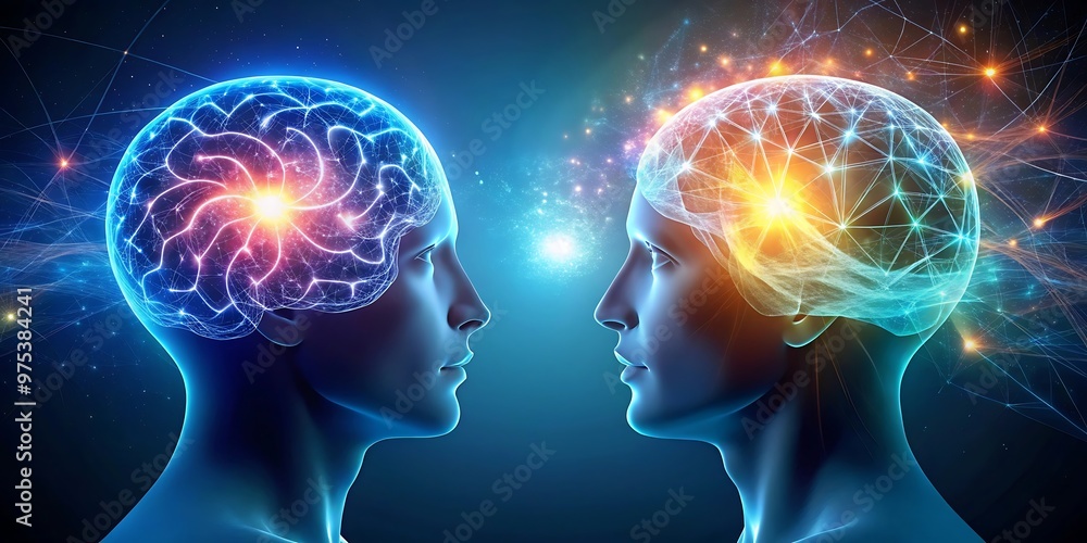 Obraz premium two human silhouettes facing each other with glowing