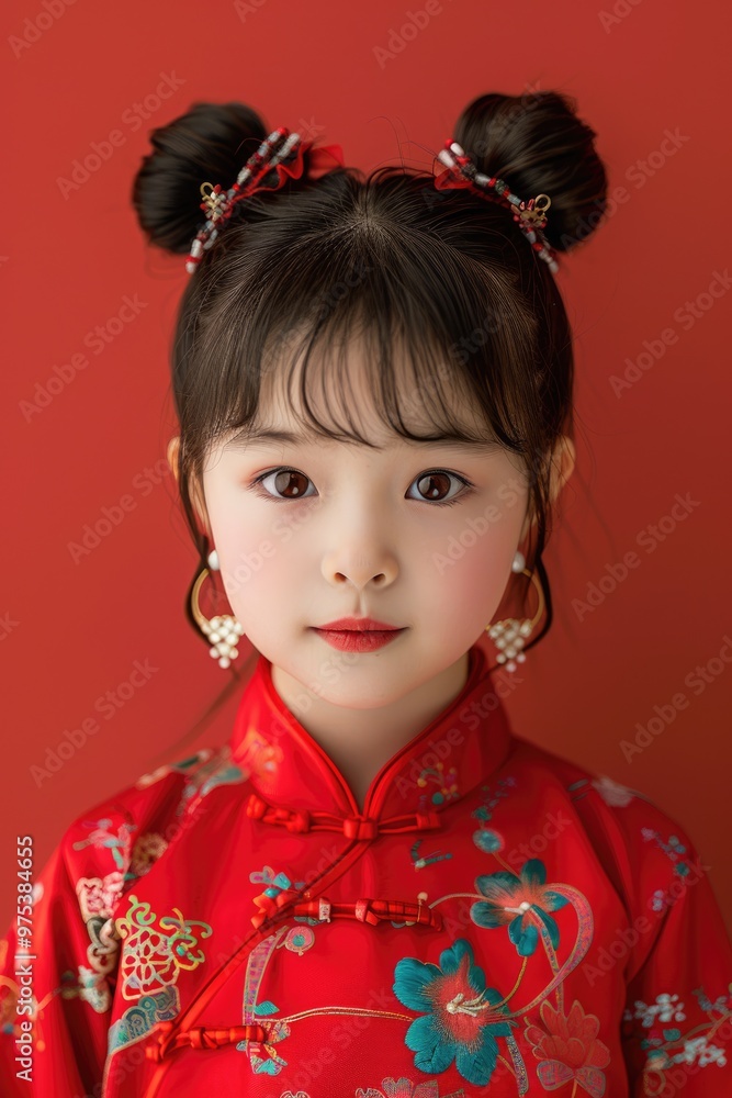 Close up photo of a little girl wearing traditional Chinese clothing Close up photo of a little girl wearing traditional Chinese clothing
