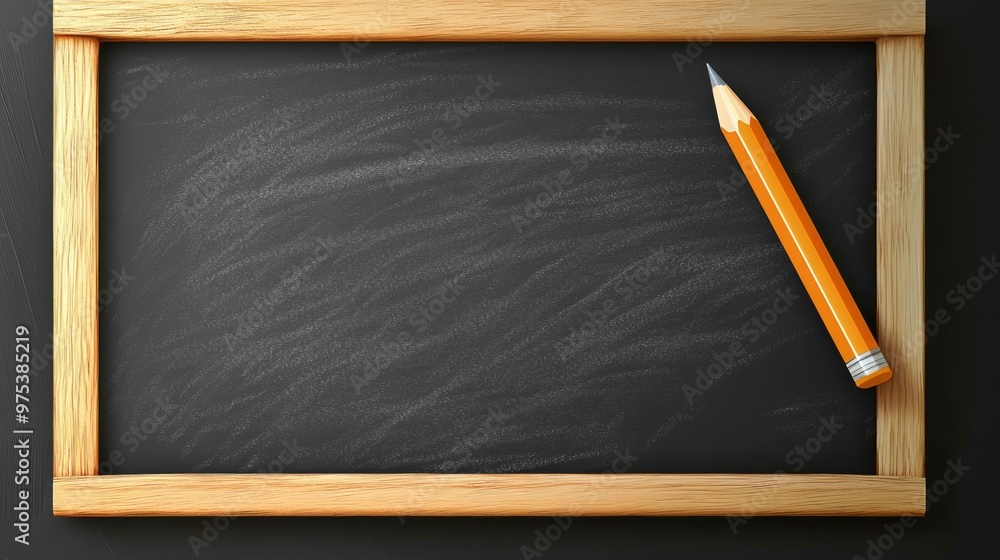 Blank cartoon chalkboard with a pencil and wooden frame, perfect for school-themed illustrations or educational content Blank cartoon chalkboard with a pencil and wooden frame, perfect for school-themed illustrations or educational content