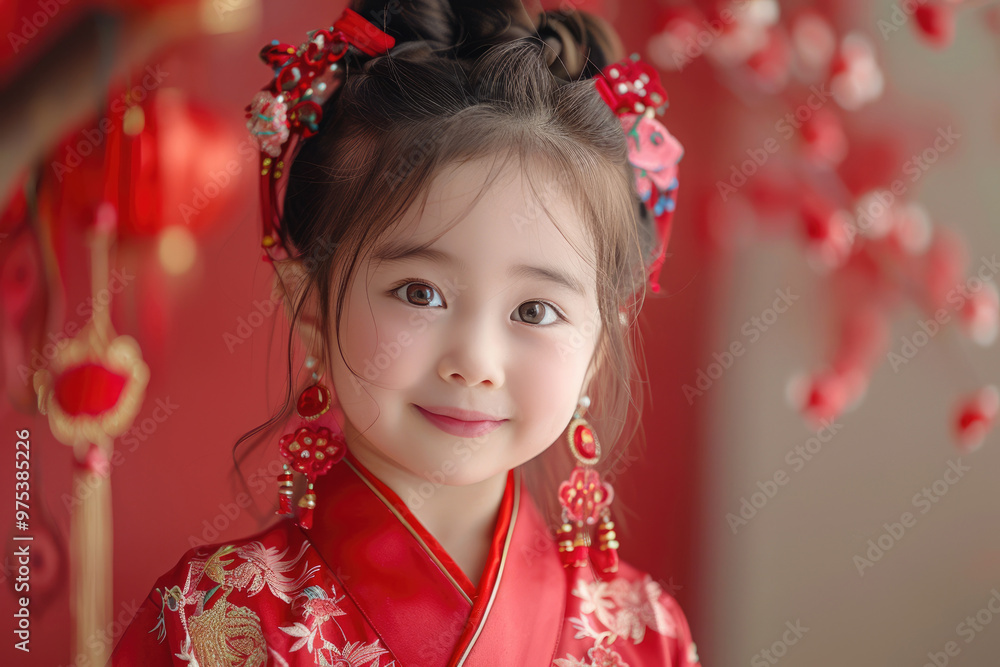 Close up photo of a little girl wearing traditional Chinese clothing Close up photo of a little girl wearing traditional Chinese clothing