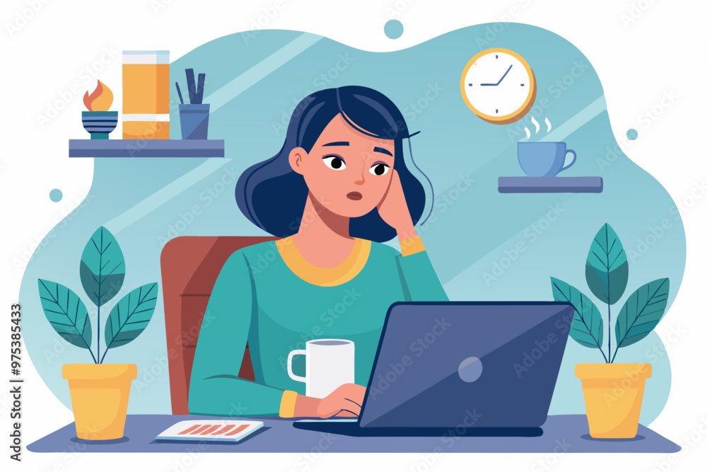 vector illustration of a woman sitting on a desk working with a laptop vector illustration of a woman sitting on a desk working with a laptop