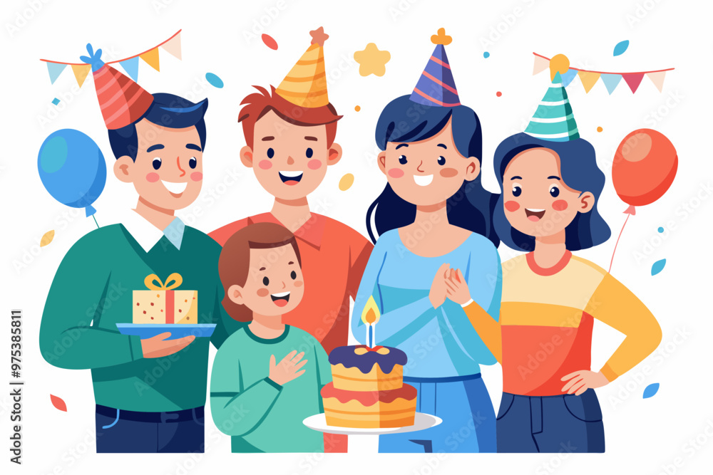 vector illustration of a family celebrating birthday with cake vector illustration of a family celebrating birthday with cake