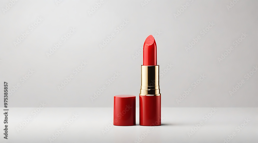 A minimalist red lipstick tube, isolated on a plain white background. Ideal for beauty branding, makeup product mockups, or cosmetics packaging. A minimalist red lipstick tube, isolated on a plain white background. Ideal for beauty branding, makeup product mockups, or cosmetics packaging.
