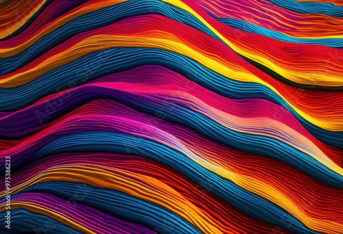 close view dynamic vibrant audio texture patterns showcasing colorful waves intricate designs, graphics, shapes, lines, forms, art, contrast, composition