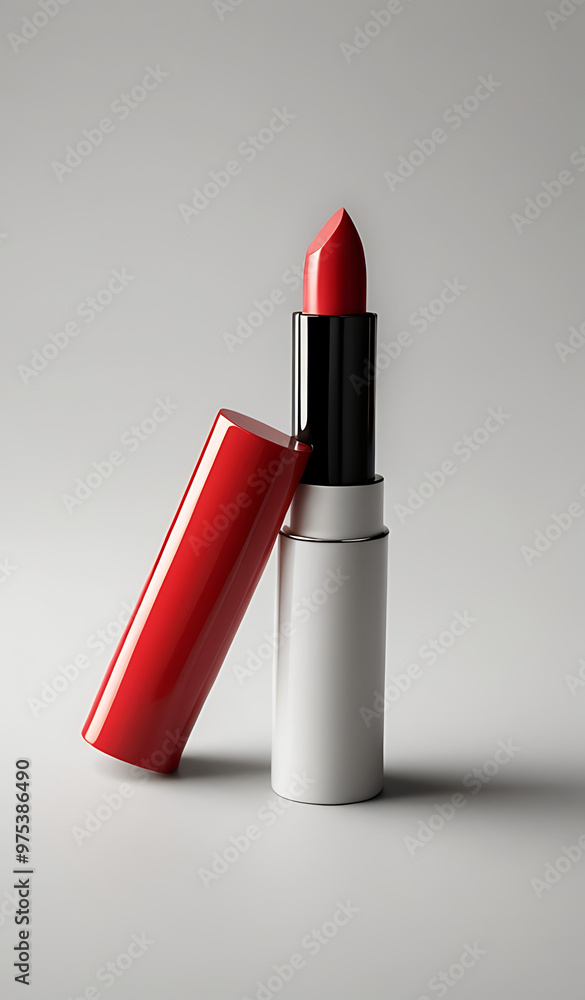 A minimalist red lipstick tube, isolated on a plain white background. Ideal for beauty branding, makeup product mockups, or cosmetics packaging. A minimalist red lipstick tube, isolated on a plain white background. Ideal for beauty branding, makeup product mockups, or cosmetics packaging.