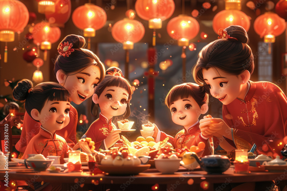 Chinese New Year, families gather together for dinner Chinese New Year, families gather together for dinner