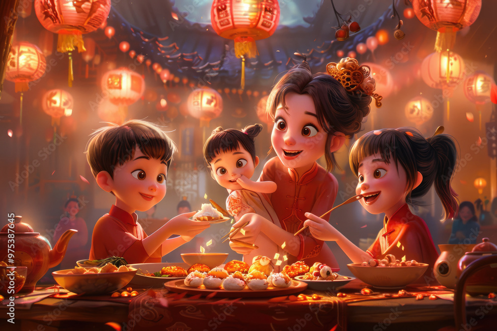 Chinese New Year, families gather together for dinner Chinese New Year, families gather together for dinner
