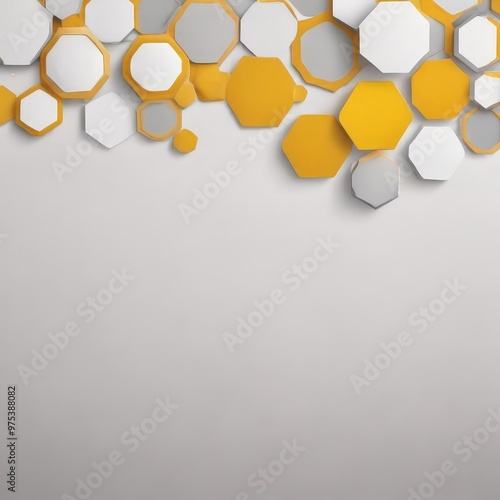 a collection of hexagonal shapes in various shades of yellow and white, arranged in a diagonal pattern against a light gray background.