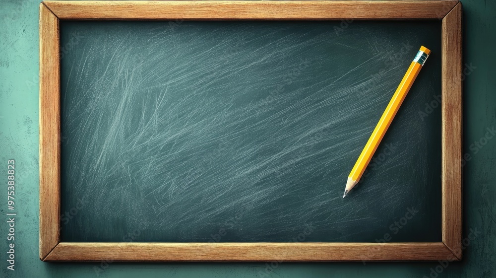 Cartoon-style chalkboard with a wooden frame and pencil, ready for back-to-school or educational messages. Cartoon-style chalkboard with a wooden frame and pencil, ready for back-to-school or educational messages.