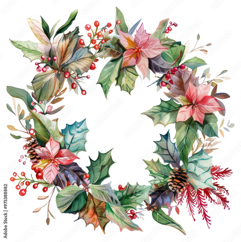 PNG Festive botanical holiday wreath illustration PNG Festive botanical holiday wreath illustration