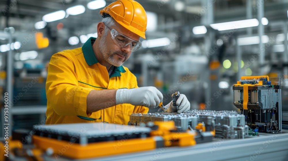 Skilled Worker Assembling Machinery in Factory Skilled Worker Assembling Machinery in Factory