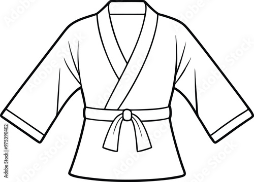 Hand drawn martial arts kimono illustration on black and white.