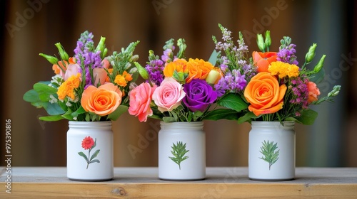 Wallpaper Mural Vibrant Floral Arrangements in Rustic Vases Torontodigital.ca