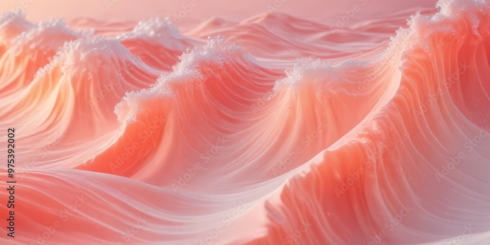 a surreal, abstract representation of ocean waves, with a pinkish-orange hue and a dreamlike quality. The waves are composed of curved lines and shapes, creating a sense a surreal, abstract representation of ocean waves, with a pinkish-orange hue and a dreamlike quality. The waves are composed of curved lines and shapes, creating a sense