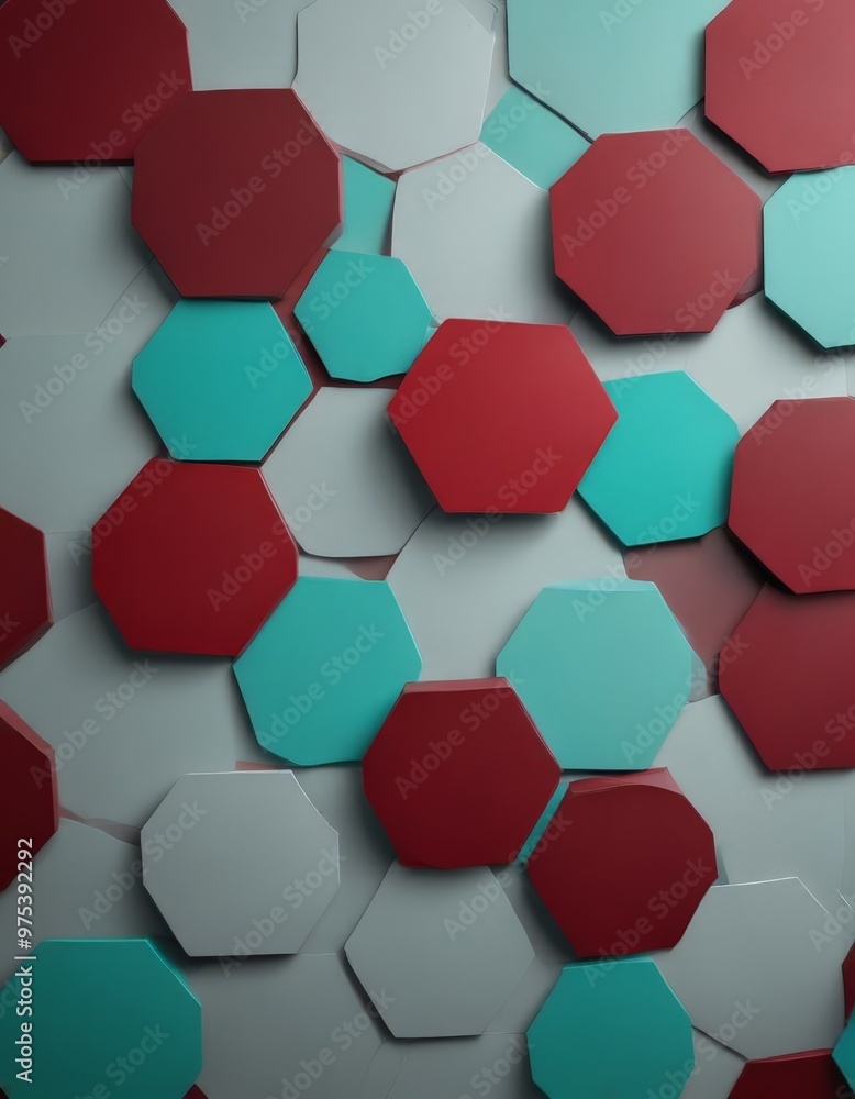 A geometric pattern composed of red and teal hexagons arranged in a grid-like fashion against a light gray background. A geometric pattern composed of red and teal hexagons arranged in a grid-like fashion against a light gray background.