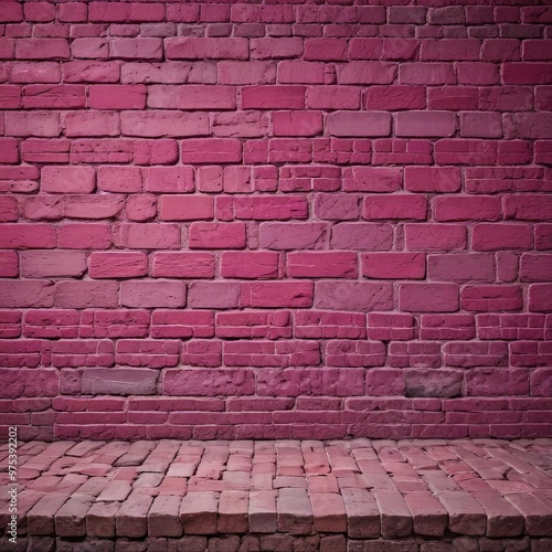 A pink brick wall with a cobblestone floor in the foreground.