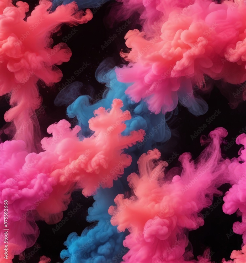 Obraz premium a vibrant abstract pattern of pink and blue smoke or vapor against a black background.