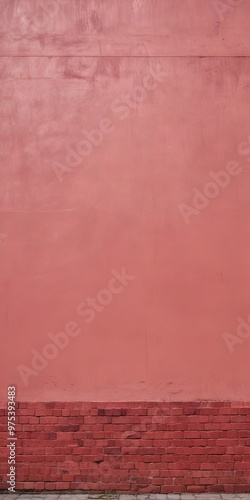 A red brick wall with a horizontal line running across it, set against a pinkish-red background.