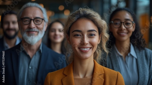 Diverse Group of Professionals Posing Confidently in an Office Setting