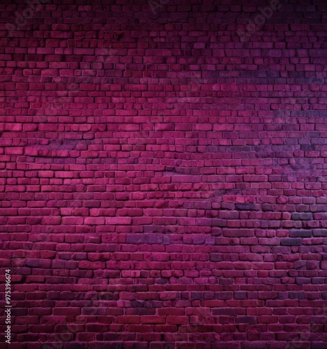 A brick wall with a gradient of pink to purple hues, illuminated by a purple light.