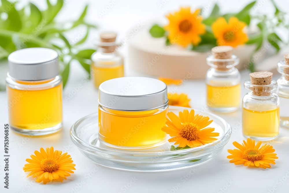 Vibrant natural oils in jars with fresh flowers, perfect for wellness, beauty, or herbal remedies. Vibrant natural oils in jars with fresh flowers, perfect for wellness, beauty, or herbal remedies.