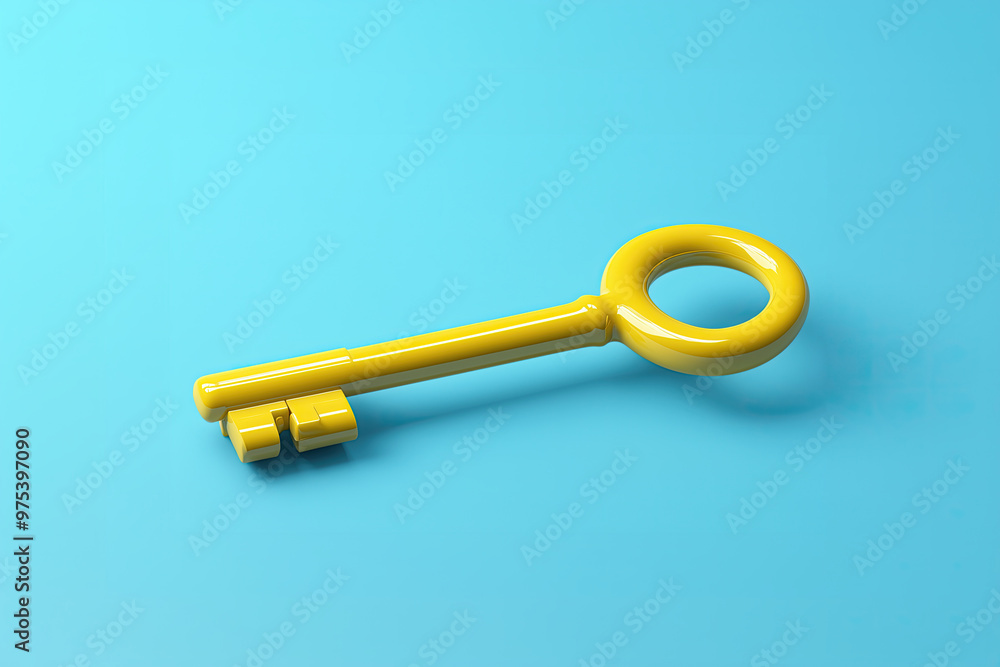 Colorful Yellow Key on a Bright Blue Background for Security and Unlocking Concepts Colorful Yellow Key on a Bright Blue Background for Security and Unlocking Concepts