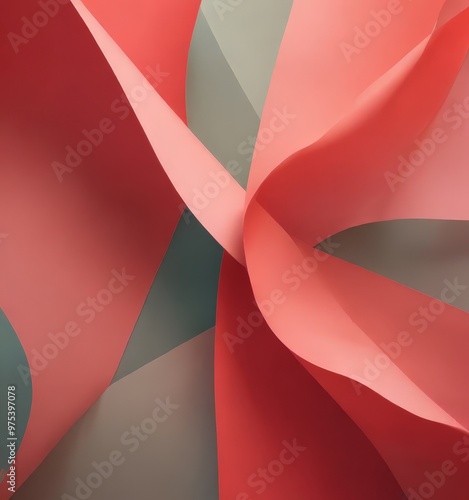 Wallpaper Mural Abstract image featuring overlapping red and green paper shapes, creating a dynamic and visually striking composition. Torontodigital.ca