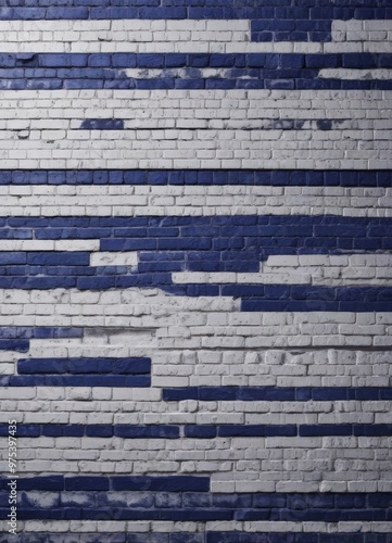 a close-up view of a brick wall with alternating blue and white bricks, creating a textured and visually interesting pattern.