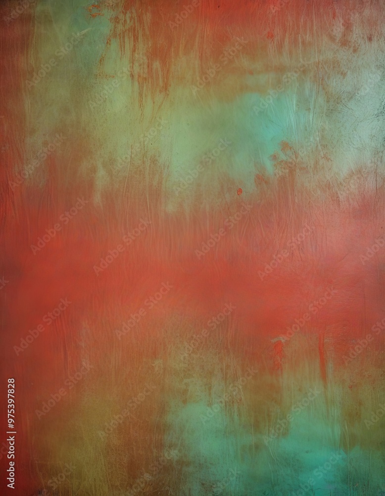 Obraz premium The image is an abstract painting featuring a vibrant gradient of colors, with a warm red and orange hue dominating the background, transitioning to a cool blue and green in