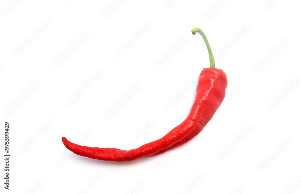 A red pepper is shown on a white background A red pepper is shown on a white background