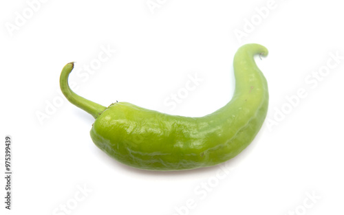 A green pepper is shown on a white background