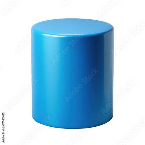 Blue cylindrical pedestal with vibrant color, ideal for showcasing products or decorative items. Perfect for exhibitions and retail displays. Isolated on transparent background, png.