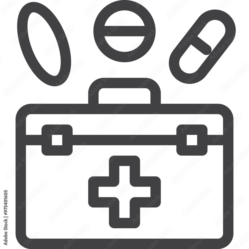 Simple vector first aid kid outline icon on white background Simple vector first aid kid outline icon on white background