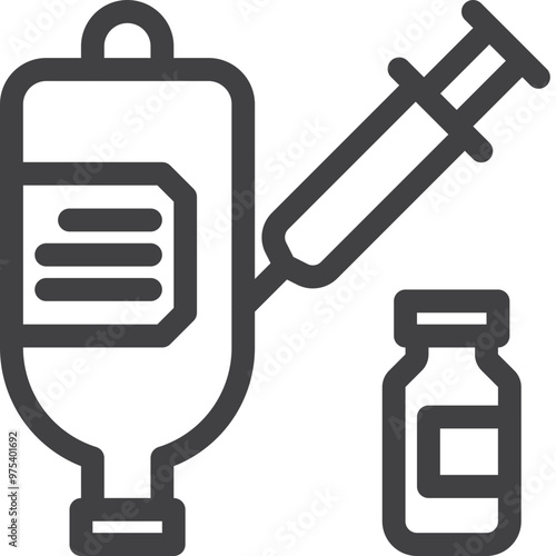 Simple vector saline with syringe outline icon on white background