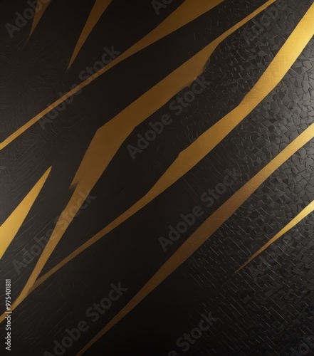 a close-up view of a black and gold patterned surface, with diagonal lines and a textured, cracked appearance. photo