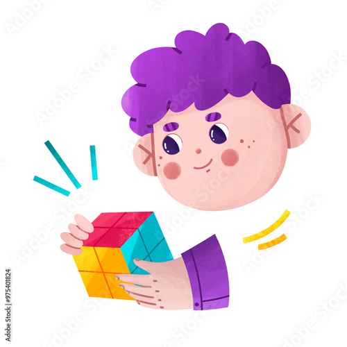 Фотография Child assembling a cube
