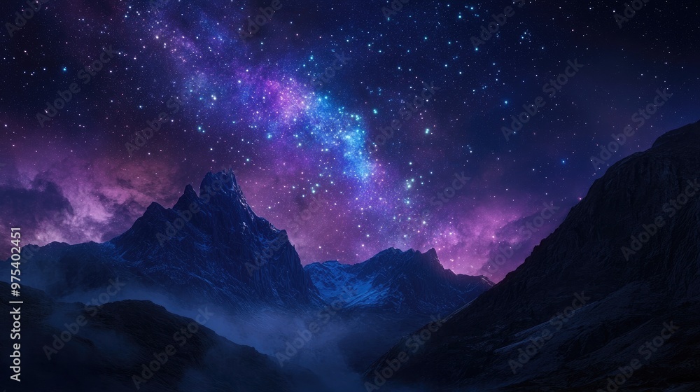 Fantasy starry night sky with glowing stars, blue and purple hues, and a captivating aurora, perfect for a serene and magical atmosphere. Fantasy starry night sky with glowing stars, blue and purple hues, and a captivating aurora, perfect for a serene and magical atmosphere.