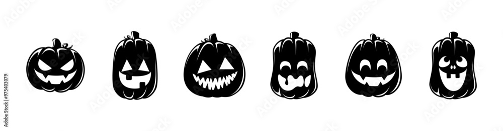 Jack O Lantern Silhouette Set. Cute Creepy Spooky Halloween Pumpkin Fall Autumn Sticker Print Illustration. Jack O Lantern Silhouette Set. Cute Creepy Spooky Halloween Pumpkin Fall Autumn Sticker Print Illustration.